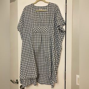 Pehr maternity/postpartum caftan tunic dress in blue gingham one size